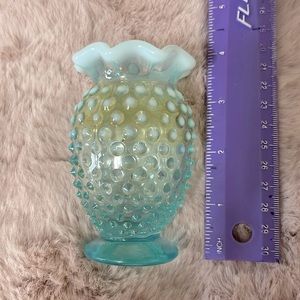 Vintage Blue White Opalescent Small Ruffle Round Bud Vase